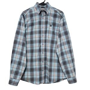 Cinch Plaid Blue Peach Button Down Shirt M Western Cowboy Workwear‎ Rodeo Core